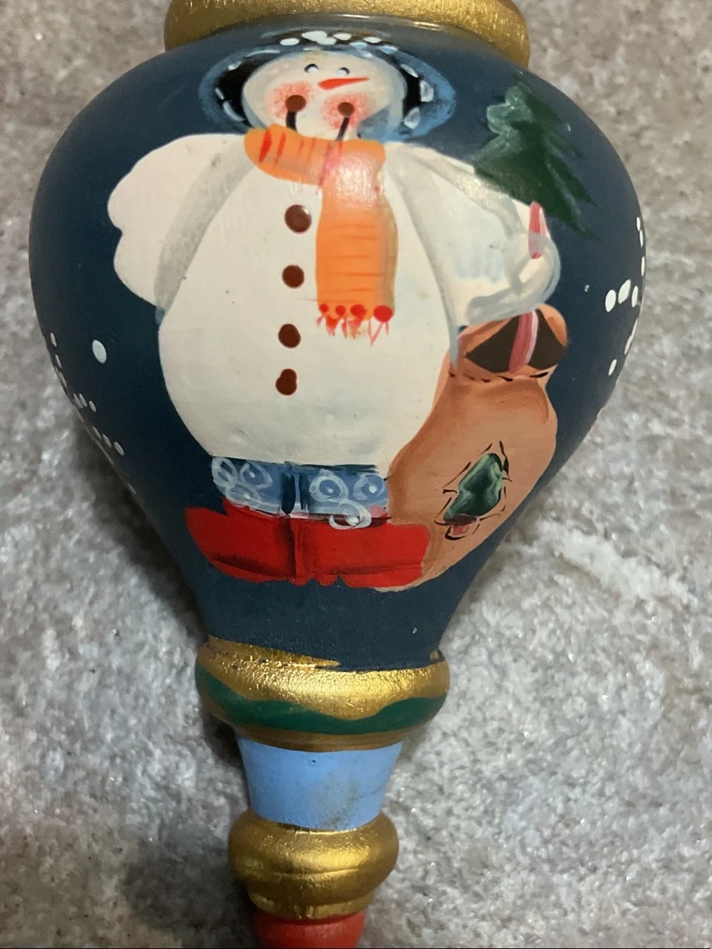 Hand-Painted Blue Snowman Holiday Ornament